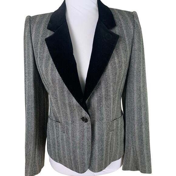 Vintage Joseph Picone Sz 4 Blazer Jacket Black Tweed Velvet Collar Wool Career - Picture 1 of 14